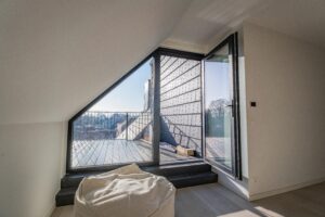 Slaapkamer met aansluitend terras in realisatie te Rupelmonde
